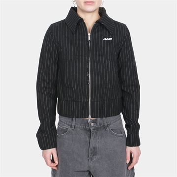 Alis Clarence Short Fitted Jacket Black Pinstripe